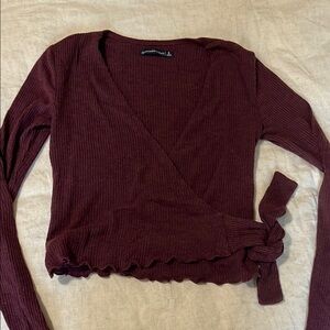 Abercrombie & Fitch Knit Red Wrap Blouse with Tie Front
